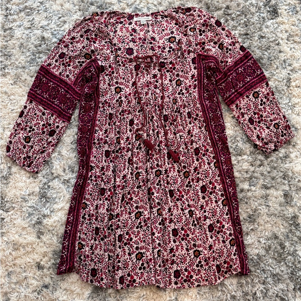 American Eagle Boho Maroon Floral Print Babydoll Peasant Dress Size S Festival
